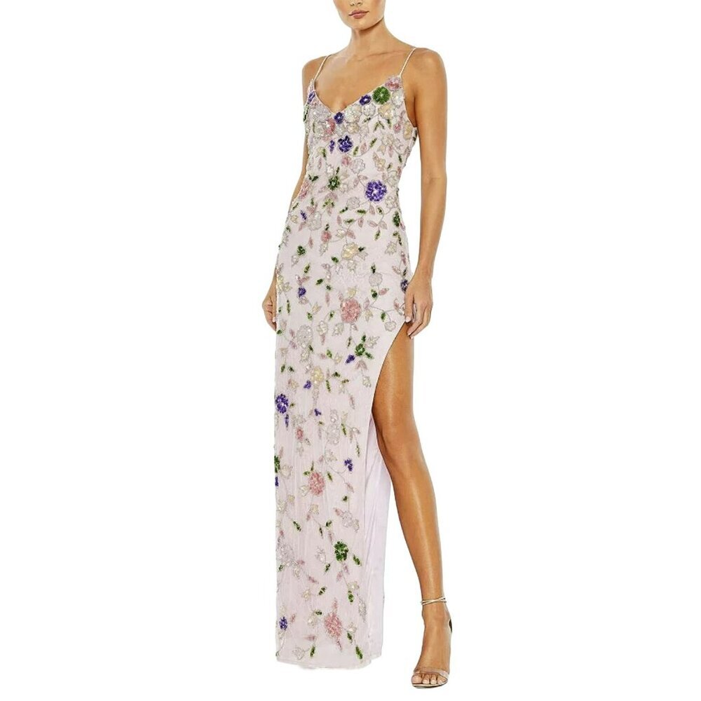 Mac Duggal Floral Embroidered Maxi Dress - Pink and Purple